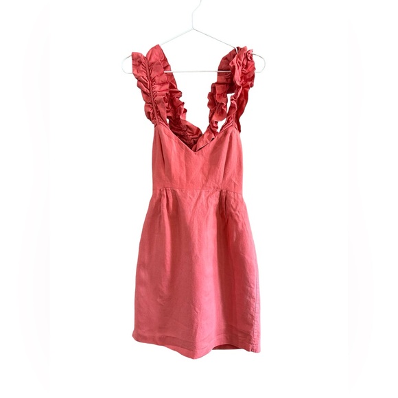 Leona by Lauren Leonard Salmon Color Ruffled Linen Dress, Size 2.  EUC! - Picture 10 of 15